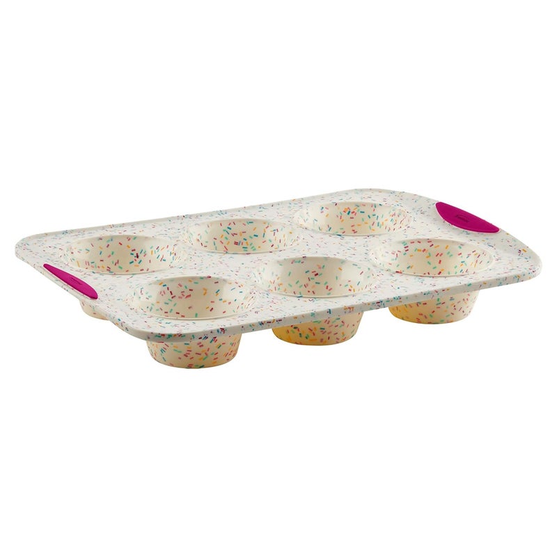 Trudeau Structure White Confetti 6-Cup Jumbo Muffin Pan â€“ Premium Steel-Reinforced Silicone Bakeware, Nonstick BPA-Free Cupcake & Muffin Mold â€“ Oven, Freezer & Dishwasher Safe - Image 1